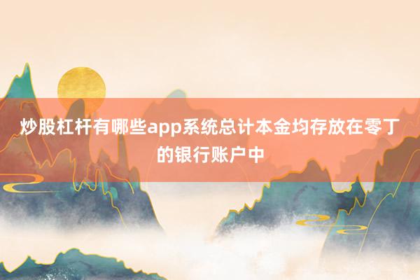 炒股杠杆有哪些app系统总计本金均存放在零丁的银行账户中
